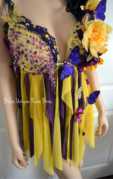 Purple and Yellow Spring Flower Fairy Babydoll Dress Bra Costume