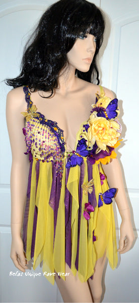 Purple and Yellow Spring Flower Fairy Babydoll Dress Bra Costume