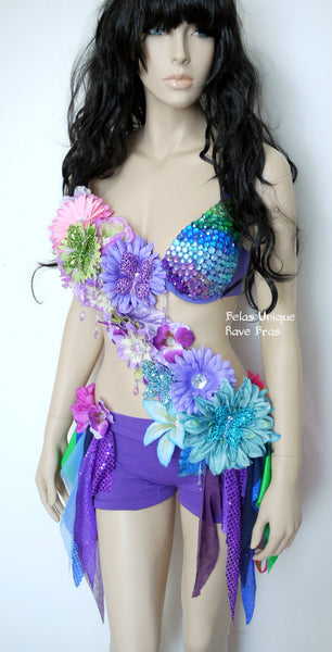 Inverted Rainbow Fairy Flower Bra and Shorts Monokini