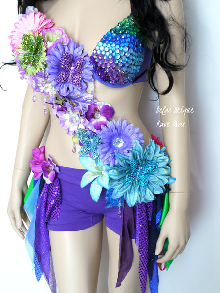 Inverted Rainbow Fairy Flower Bra and Shorts Monokini