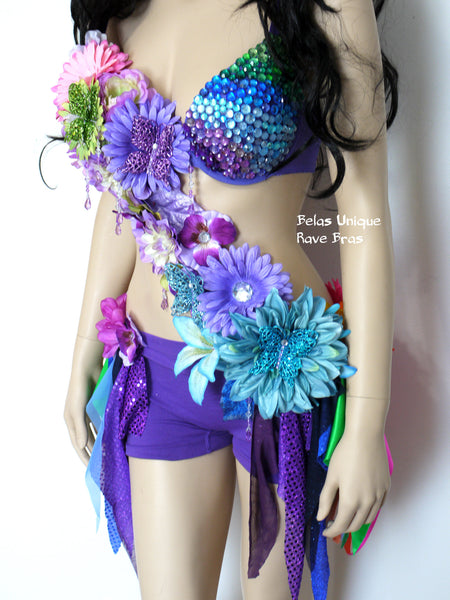 Inverted Rainbow Fairy Flower Bra and Shorts Monokini