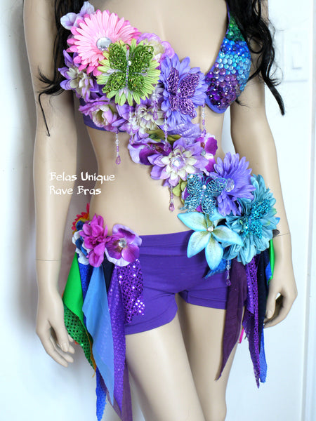 Inverted Rainbow Fairy Flower Bra and Shorts Monokini