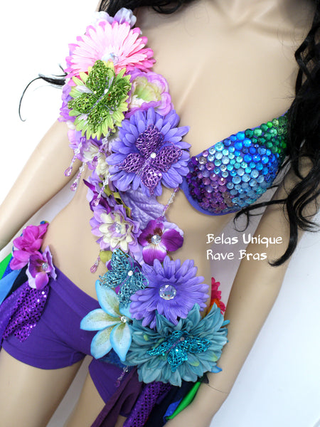 Inverted Rainbow Fairy Flower Bra and Shorts Monokini