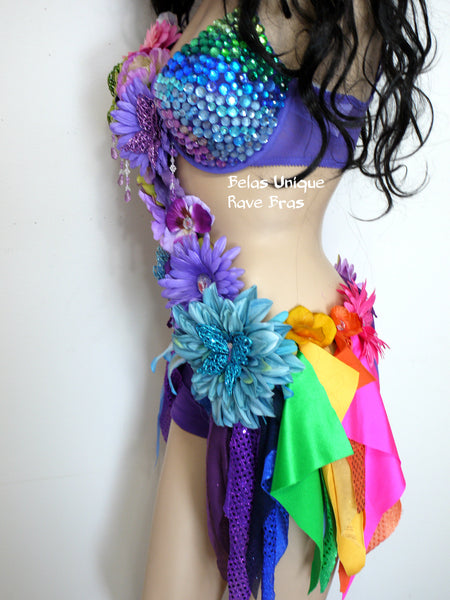 Inverted Rainbow Fairy Flower Bra and Shorts Monokini