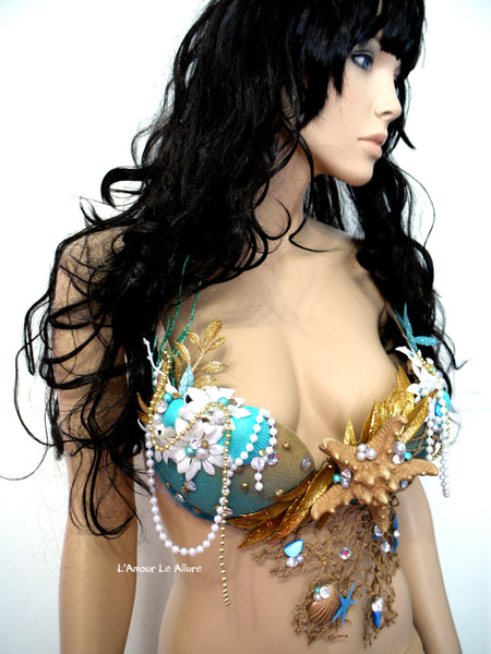 Dripping in Gold Turquoise Mermaid Bra Top