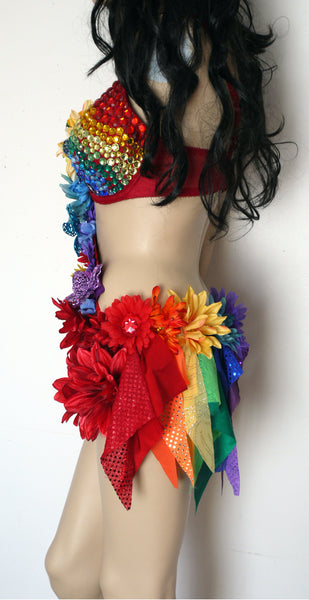 Rainbow Fairy Flower Bra and Shorts Monokini Dance Rave Halloween Costume