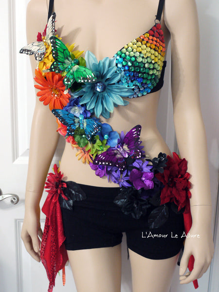 Dark Rainbow Fairy Monokini Costume Dance Rave Bra Halloween