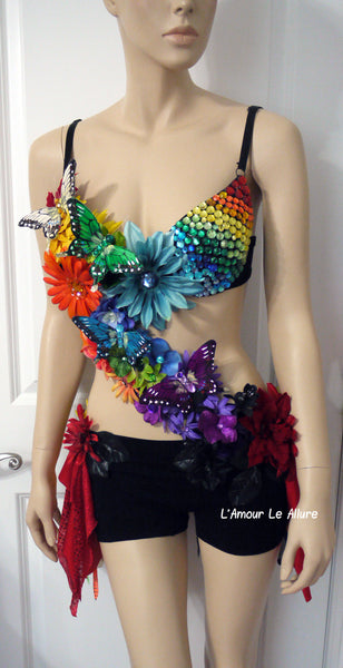 Dark Rainbow Fairy Monokini Costume Dance Rave Bra Halloween