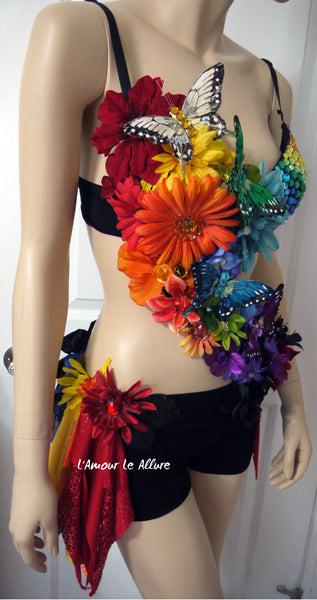 Dark Rainbow Fairy Monokini Costume Dance Rave Bra Halloween