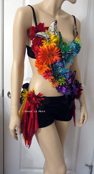 Dark Rainbow Fairy Monokini Costume Dance Rave Bra Halloween