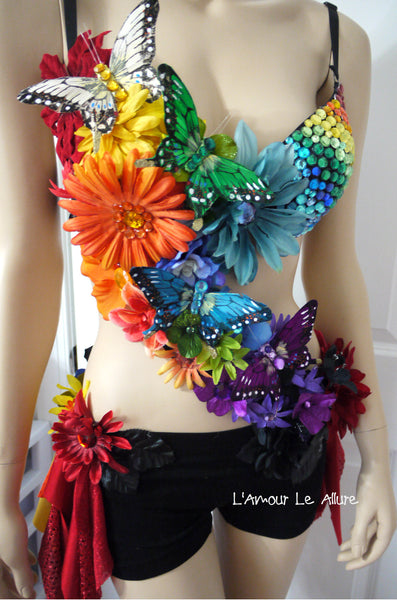 Dark Rainbow Fairy Monokini Costume Dance Rave Bra Halloween