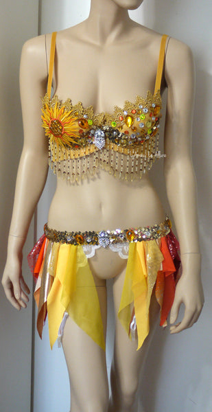 Galaxy Sun Rave Bra and Garter Belt Dance Halloween Costume