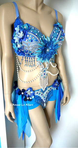 Turquoise Glitter Pearl Water Fairy Bra and Bottom Costume