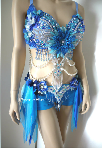 Turquoise Glitter Pearl Water Fairy Bra and Bottom Costume