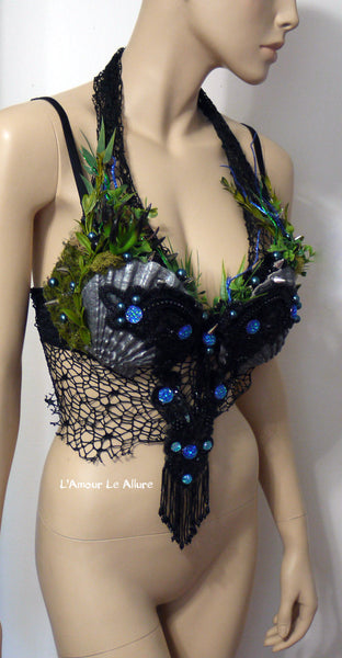 Silver Black Siren Mermaid Shell Bra Top