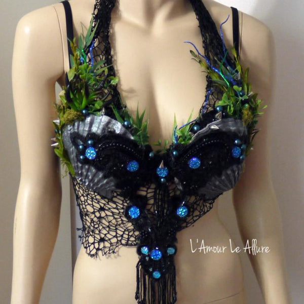 Silver Black Siren Mermaid Shell Bra Top