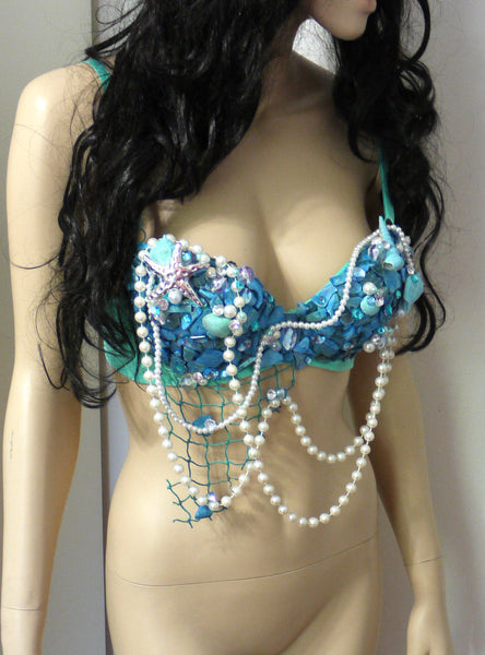 Turquoise Shell Mermaid Top Dance Rave Halloween Costume