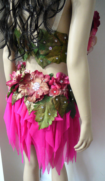 Spring Fairy Floral Bra with High Waisted Skirt - Hot Pink