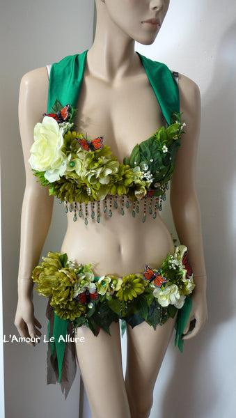 Woodland Green Forest Fairy Bra and Skirt Shorts Costume