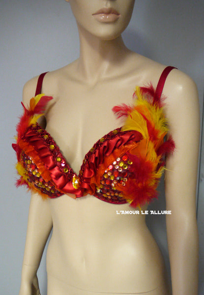 Red Phoenix Fire Feather Bra Halloween Dance Costume