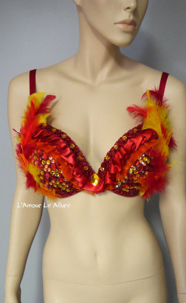 Red Phoenix Fire Feather Bra Halloween Dance Costume