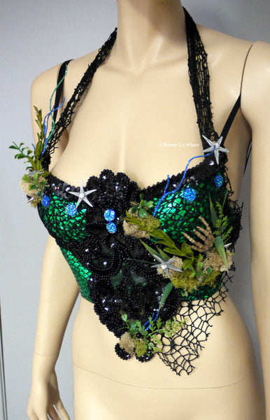 Dark Green Scale Siren Mermaid Bra