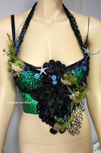 Dark Green Scale Siren Mermaid Bra