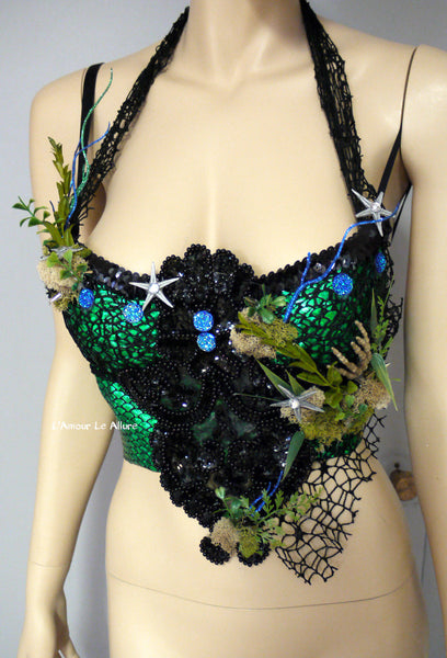 Dark Green Scale Siren Mermaid Bra