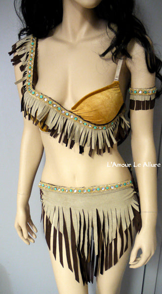 Pocahontas Suede Fringe Bra Cosplay Costume Rave Halloween