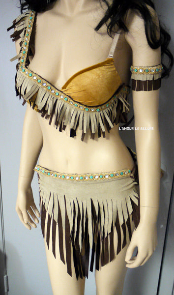 Pocahontas Suede Fringe Bra Cosplay Costume Rave Halloween