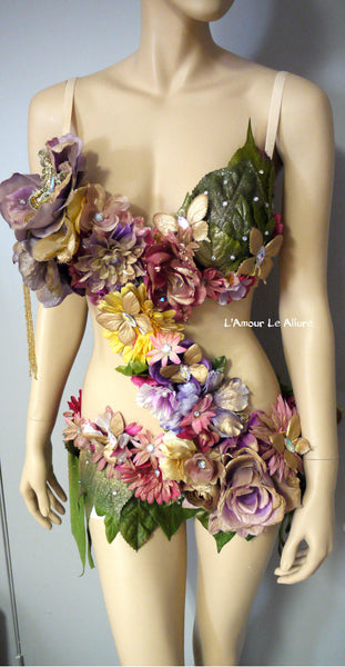 Pink Yellow Lavender and Gold Spring Fairy Monokini Costume