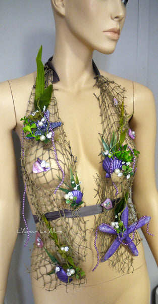 Sirens Of The Sea Purple Green Ariel Netted Siren Mermaid Halter Top