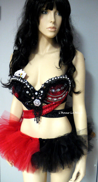 Harley Quinn Bra and tutu Cosplay Dance Costume Rave Bra Halloween