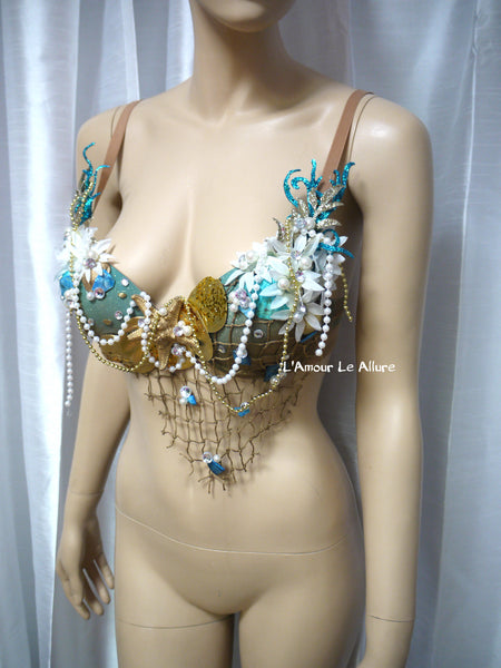 Dripping in Gold Turquoise Mermaid Bra Top