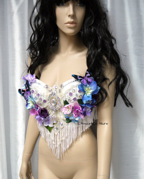 Iridescent Pink and Purple Flower Fairy Bra Costume Dance Rave Halloween