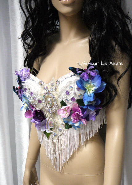 Iridescent Pink and Purple Flower Fairy Bra Costume Dance Rave Halloween