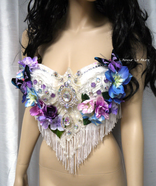 Iridescent Pink and Purple Flower Fairy Bra Costume Dance Rave Halloween