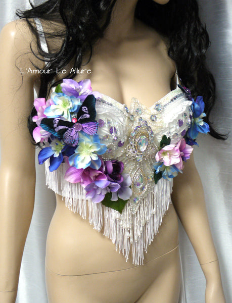 Iridescent Pink and Purple Flower Fairy Bra Costume Dance Rave Halloween