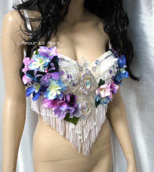 Iridescent Pink and Purple Flower Fairy Bra Costume Dance Rave Halloween