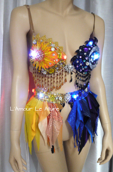 LED Sun and Moon Rave Bra and Garter Belt