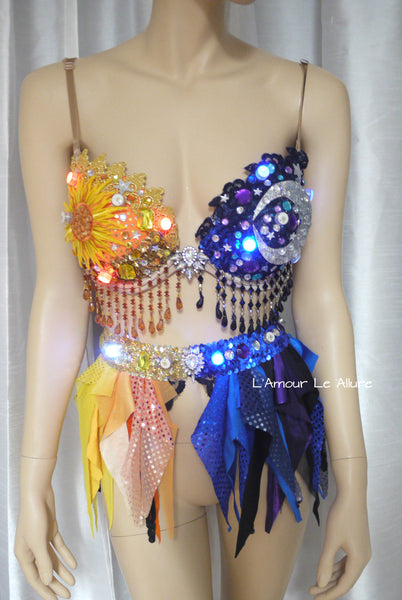 LED Sun and Moon Rave Bra and Garter Belt