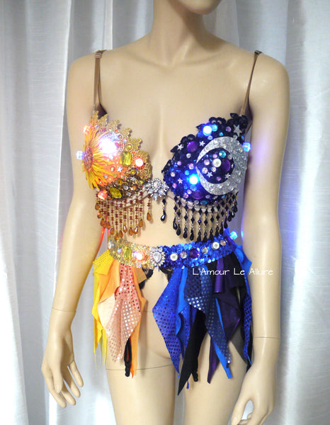 LED Sun and Moon Rave Bra and Garter Belt