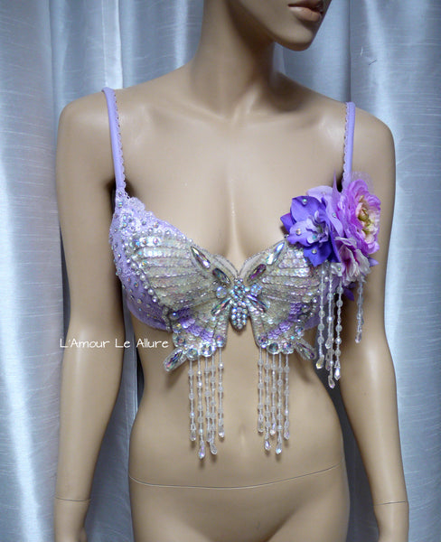 Lavender Butterfly Flower Fairy Bra Dance Rave Halloween Costume