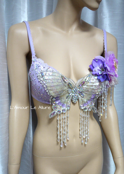 Lavender Butterfly Flower Fairy Bra Dance Rave Halloween Costume