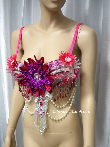 Pink Glitter Flower Fairy Bra Dance Halloween Costume