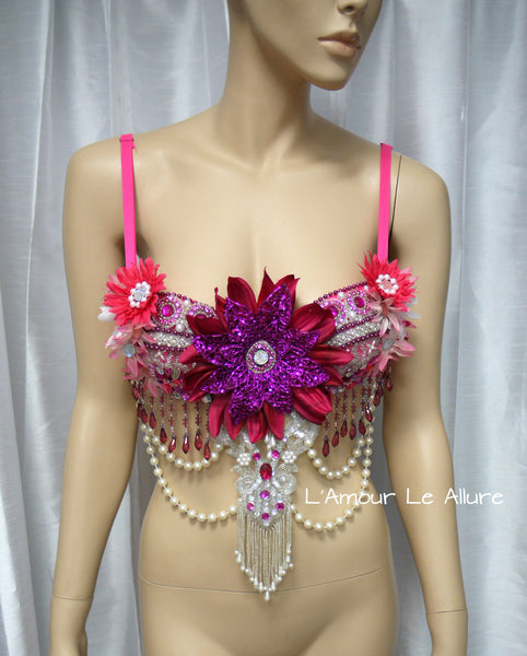 Pink Glitter Flower Fairy Bra Dance Halloween Costume