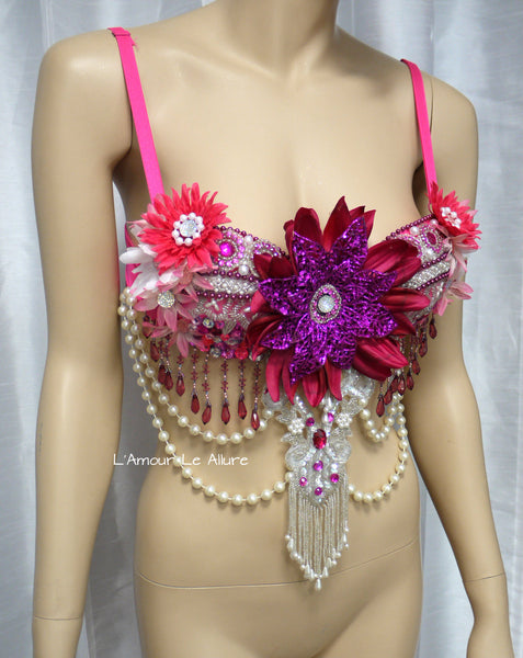 Pink Glitter Flower Fairy Bra Dance Halloween Costume