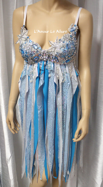 Elsa Babydoll Dress Cosplay Dance Costume Rave Bra Rave Wear