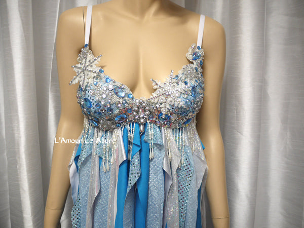 Elsa Babydoll Dress Cosplay Dance Costume Rave Bra Rave Wear