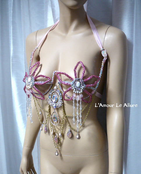 Iridescent Pink Flower Chain Samba Dance Carnival Top